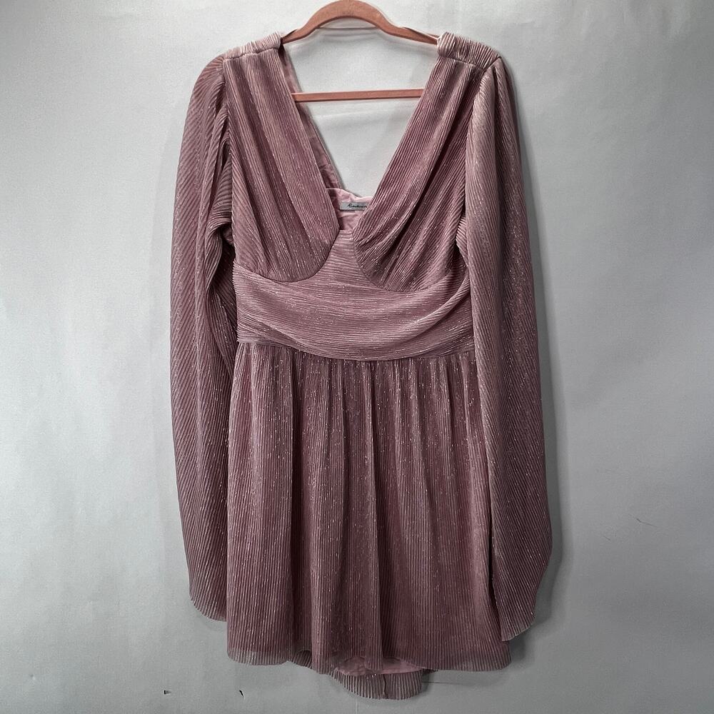 Amy Enjoy Life Mauve Pink Metallic Stripe Bell Sleeve Mini Dress L